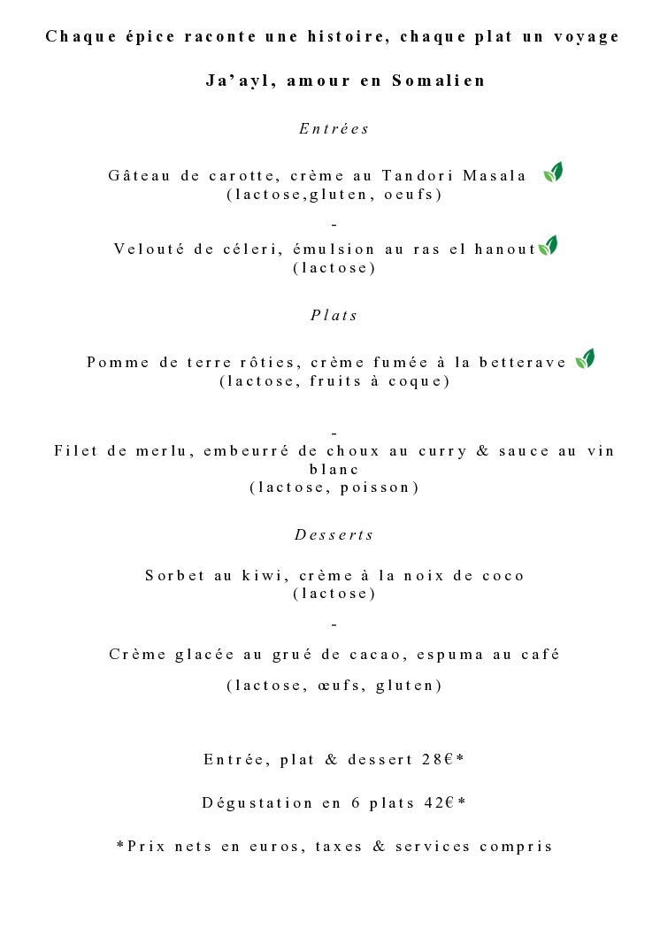 Menu déjeuner