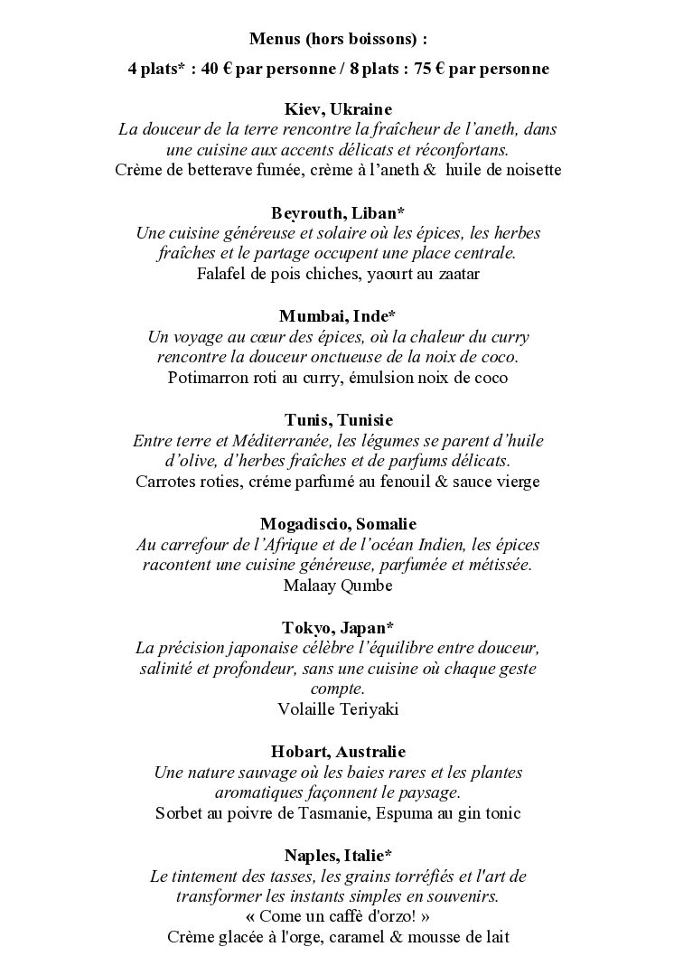 Menu dégustation pour site internet